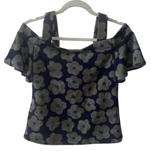 Banana Republic Womens Green Blue Floral Button Back Off Shoulder Sleeve Top XS